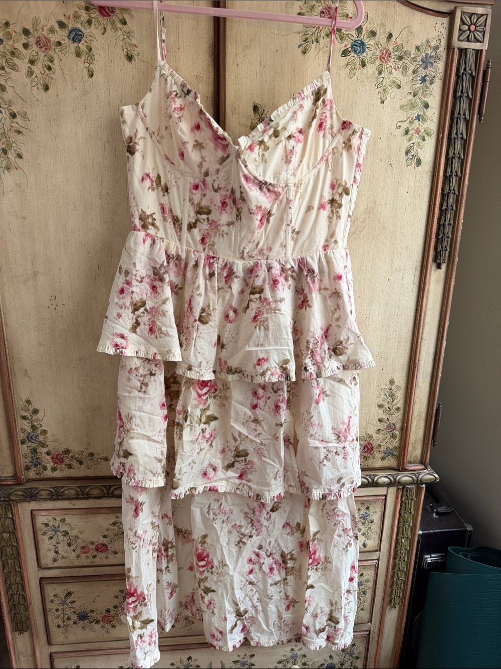 V. Chapman Floral Tiered White and Pink Summer Dress